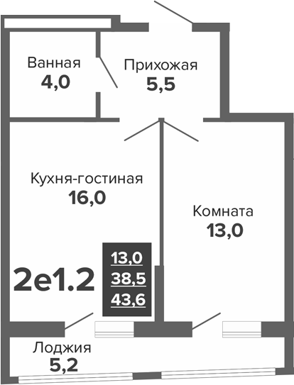 Планировка — Синица. Реформа, 2-комн., 38 м²