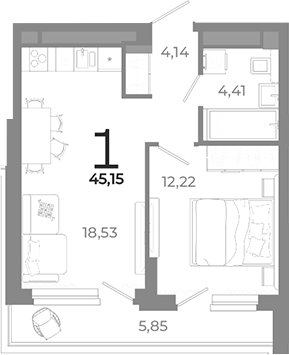Планировка — Символ, 1-комн., 39 м²