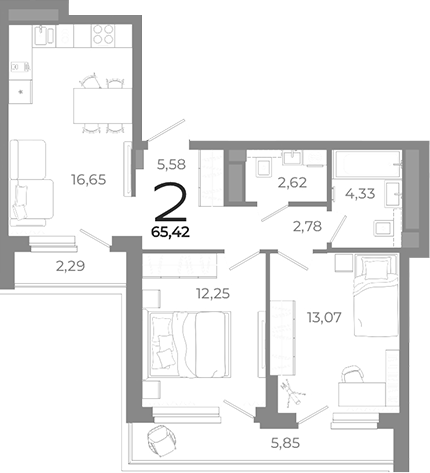 Планировка — Символ, 2-комн., 57 м²