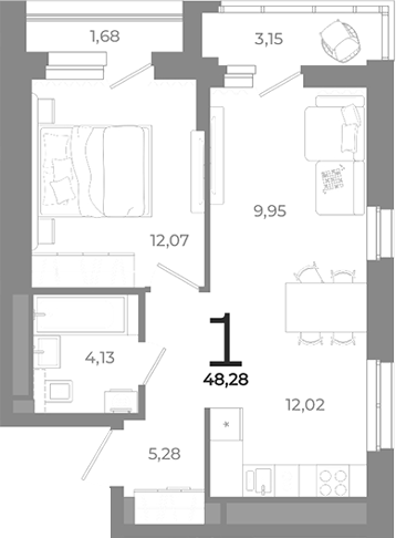 Планировка — Символ, 1-комн., 43 м²