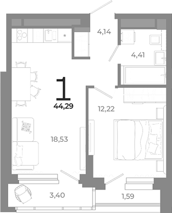 Планировка — Символ, 1-комн., 39 м²