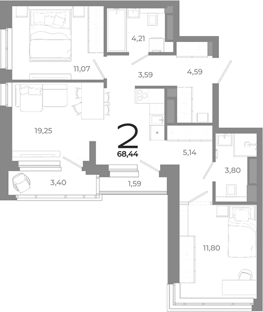 Планировка — Символ, 2-комн., 63 м²