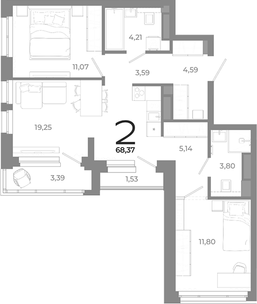 Планировка — Символ, 2-комн., 63 м²