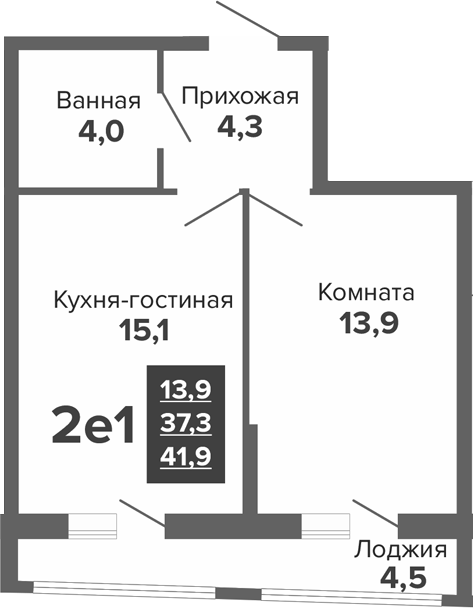 Планировка — Синица. Реформа, 2-комн., 37 м²