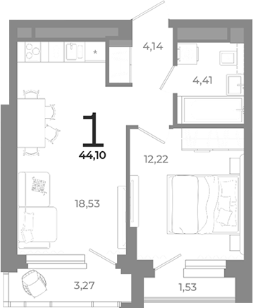 Планировка — Символ, 1-комн., 39 м²
