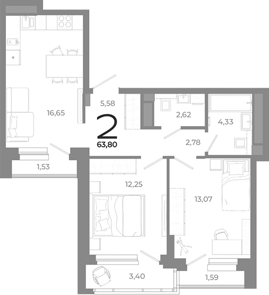 Планировка — Символ, 2-комн., 57 м²