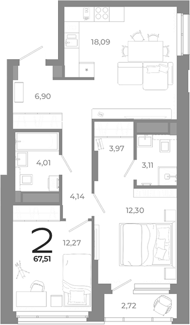 Планировка — Символ, 2-комн., 65 м²