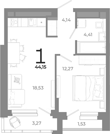 Планировка — Символ, 1-комн., 39 м²