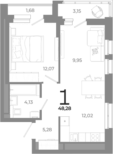 Планировка — Символ, 1-комн., 43 м²