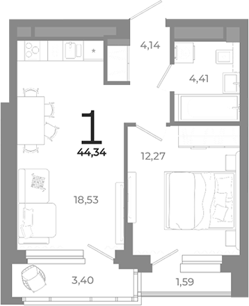 Планировка — Символ, 1-комн., 39 м²