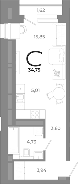 Планировка — Символ, Студия, 33 м²