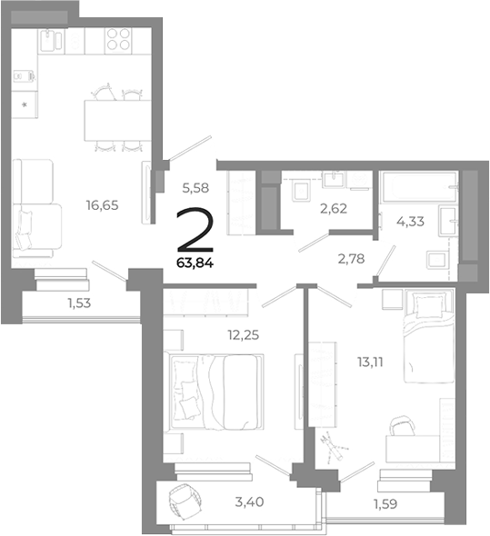 Планировка — Символ, 2-комн., 57 м²
