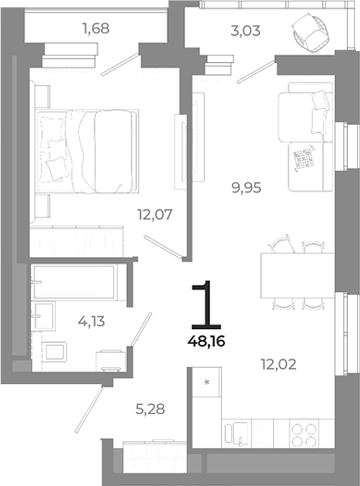 Планировка — Символ, 1-комн., 43 м²