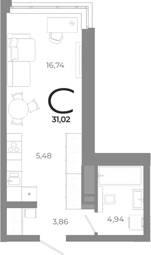 Планировка — Символ, Студия, 31 м²