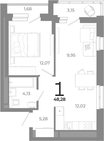 Планировка — Символ, 1-комн., 43 м²