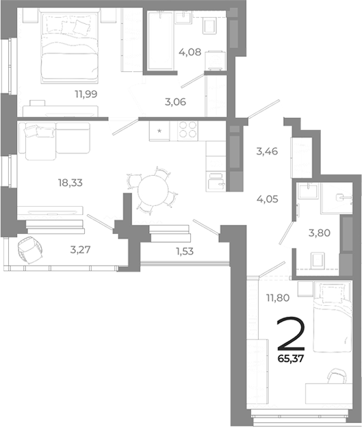 Планировка — Символ, 2-комн., 61 м²