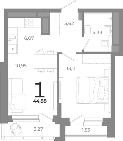 Планировка — Символ, 1-комн., 40 м²