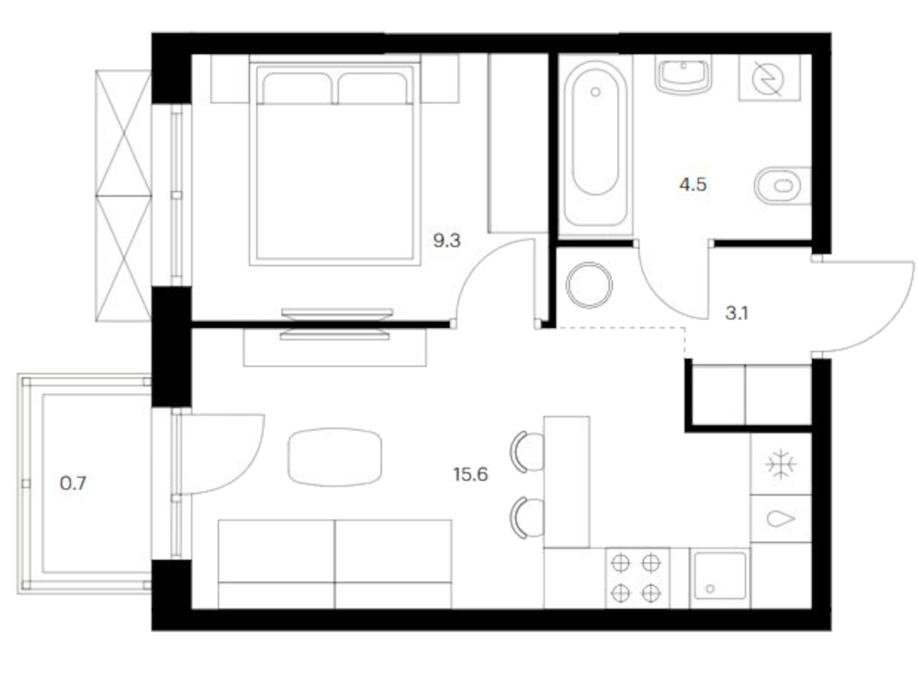 Планировка — Исеть парк, 1-комн., 33 м²