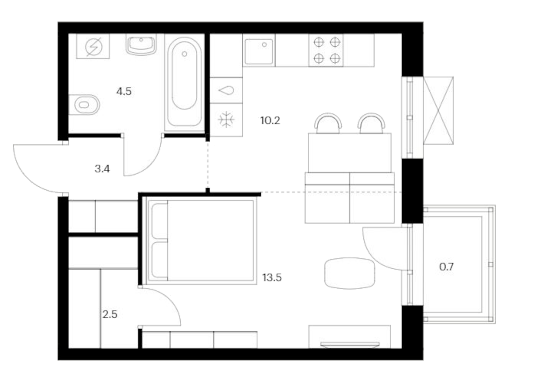 Планировка — Исеть парк, 1-комн., 34 м²