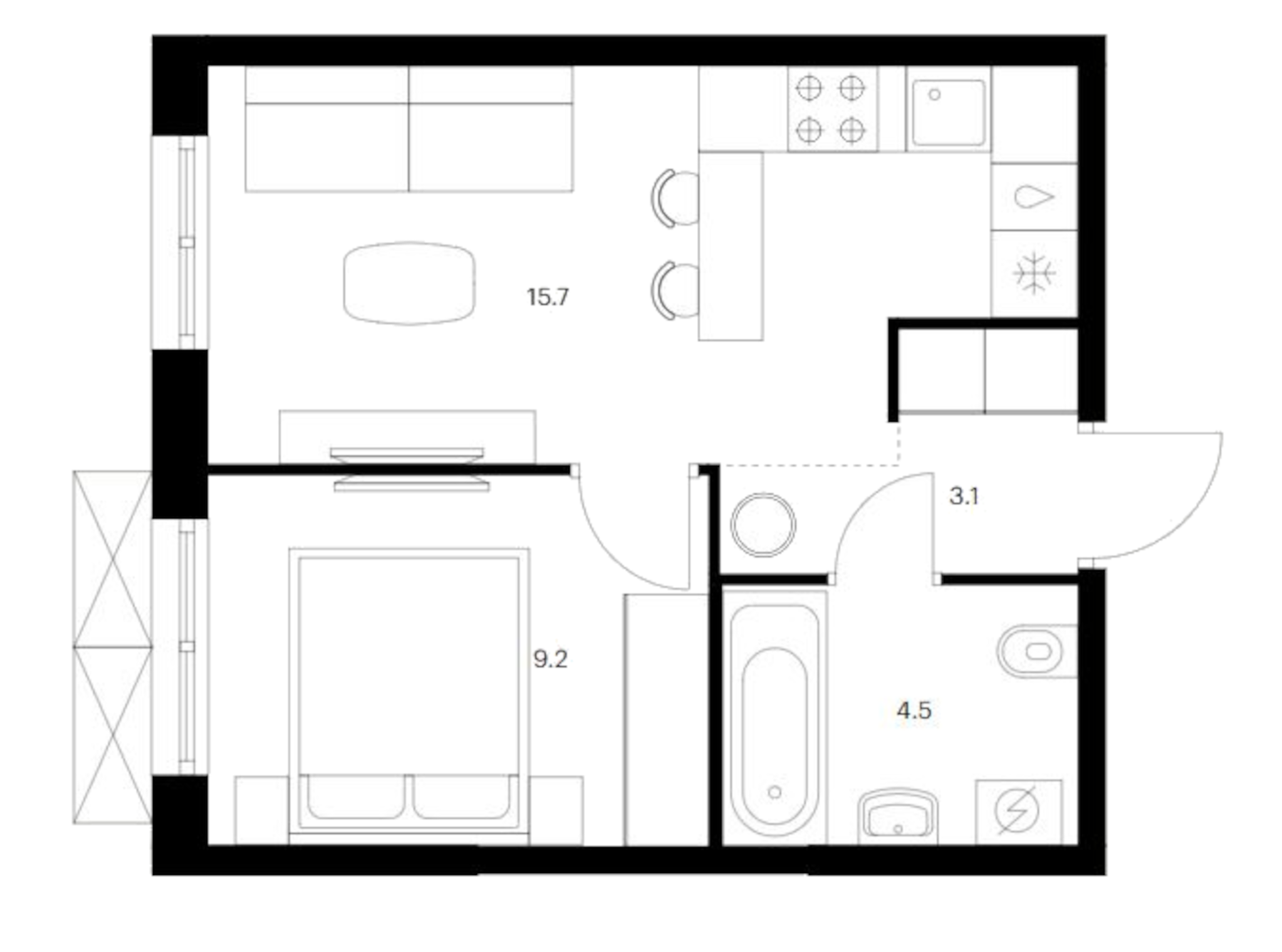 Планировка — Исеть парк, 1-комн., 33 м²