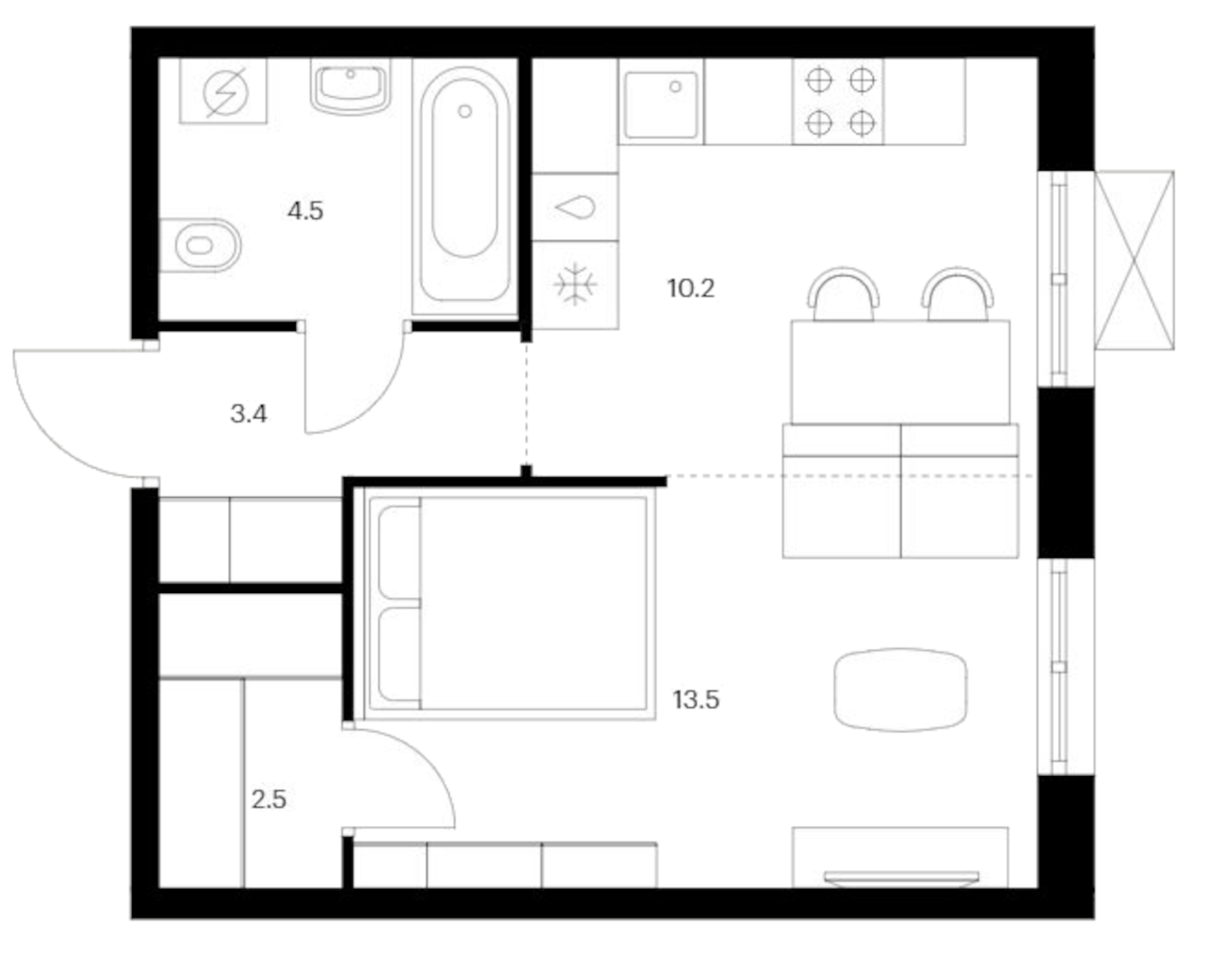Планировка — Исеть парк, 1-комн., 34 м²