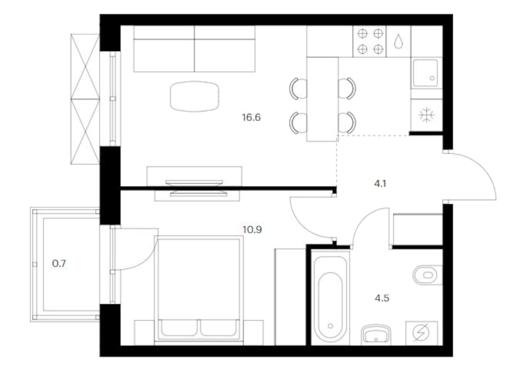 Планировка — Исеть парк, 1-комн., 36 м²