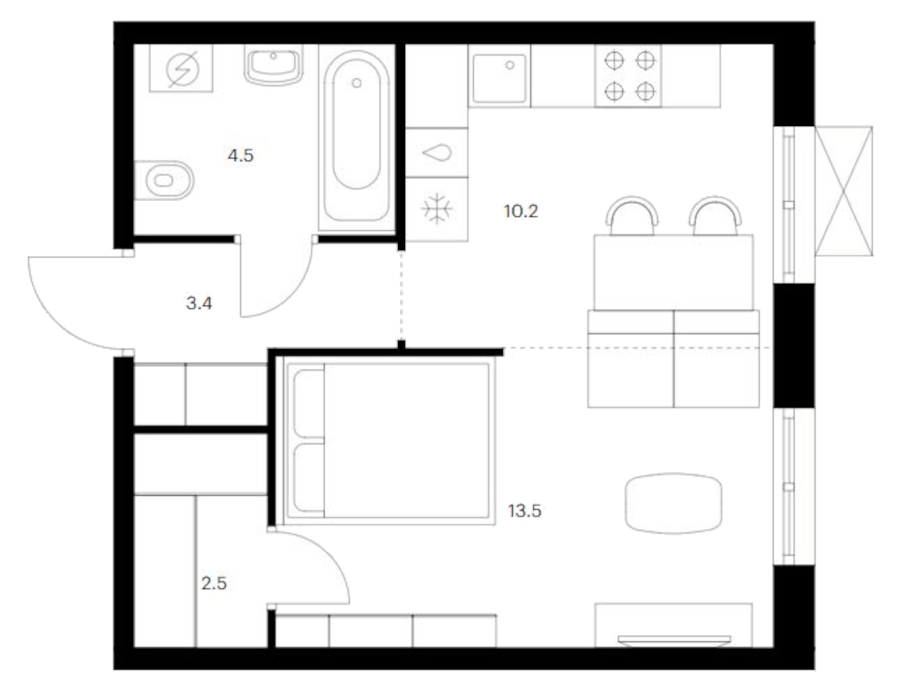 Планировка — Исеть парк, 1-комн., 34 м²
