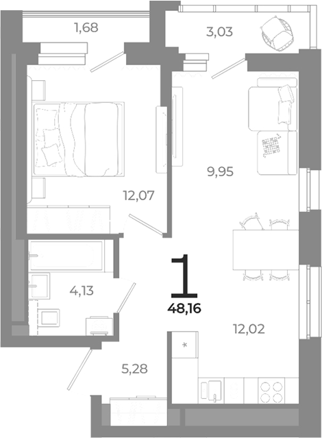 Планировка — Символ, 1-комн., 43 м²