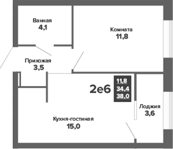 Планировка — Синица. Движение, 2-комн., 34 м²