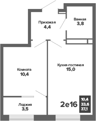 Планировка — Синица. Движение, 2-комн., 34 м²