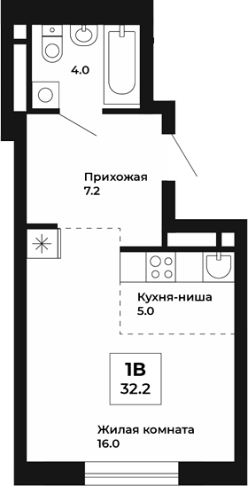 Планировка — Космос, Студия, 32 м²
