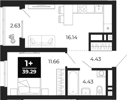 Планировка — Соната-парк, 1-комн., 37 м²