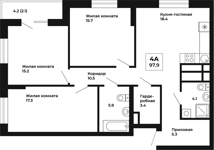 Планировка — Космос, 3-комн., 96 м²