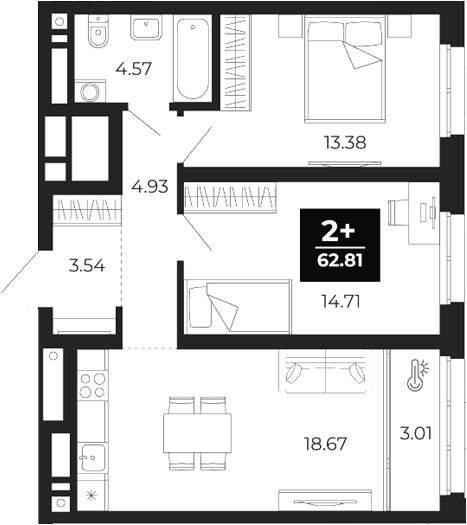 Планировка — Соната-парк, 2-комн., 60 м²