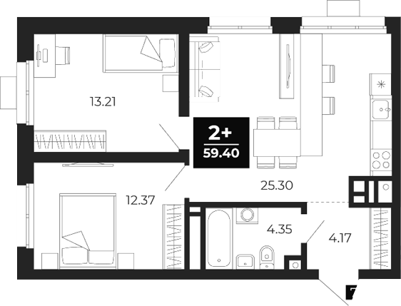 Планировка — Соната-парк, 2-комн., 59 м²