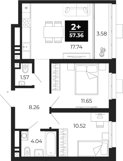 Планировка — Соната-парк, 2-комн., 54 м²