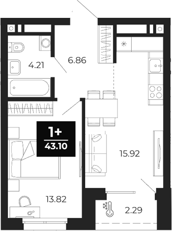 Планировка — Соната-парк, 1-комн., 41 м²