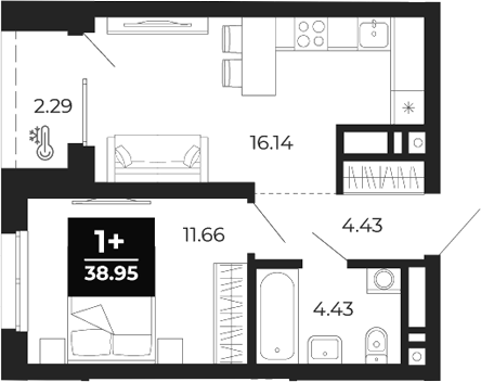 Планировка — Соната-парк, 1-комн., 37 м²