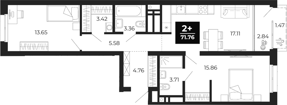Планировка — Соната-парк, 2-комн., 67 м²