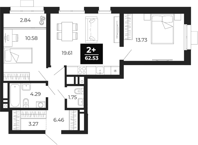 Планировка — Соната-парк, 2-комн., 60 м²