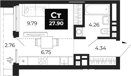 Планировка — Соната-парк, Студия, 25 м²