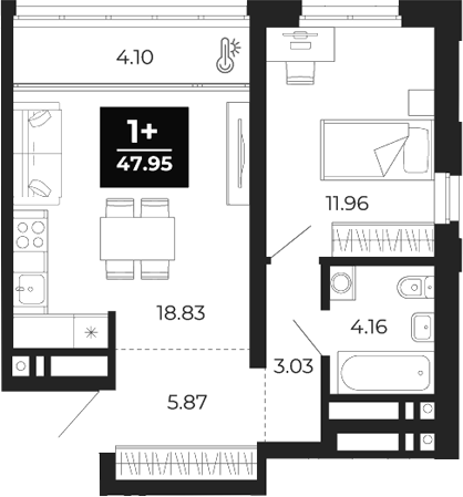 Планировка — Соната-парк, 1-комн., 44 м²