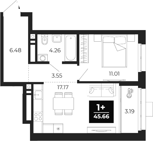 Планировка — Соната-парк, 1-комн., 41 м²