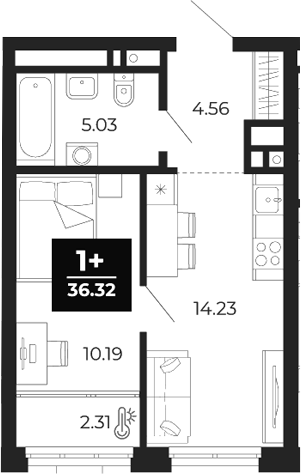 Планировка — Соната-парк, 1-комн., 34 м²