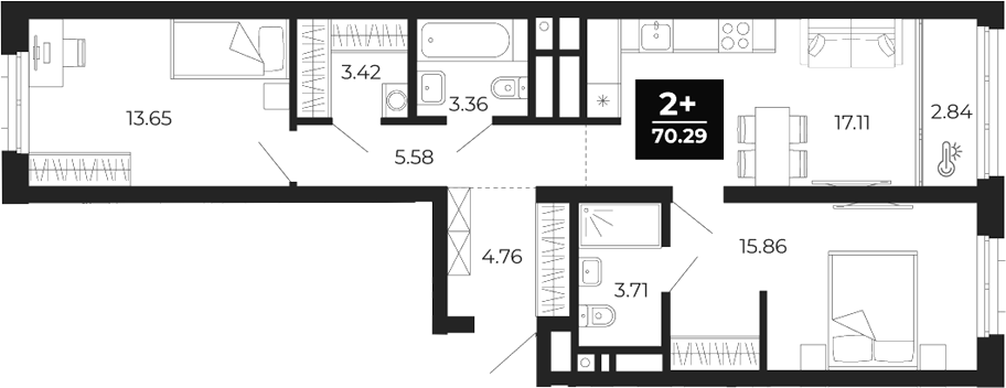 Планировка — Соната-парк, 2-комн., 67 м²
