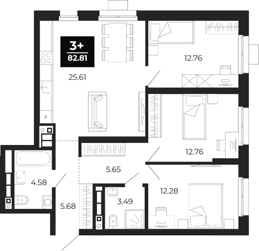 Планировка — Соната-парк, 3-комн., 83 м²