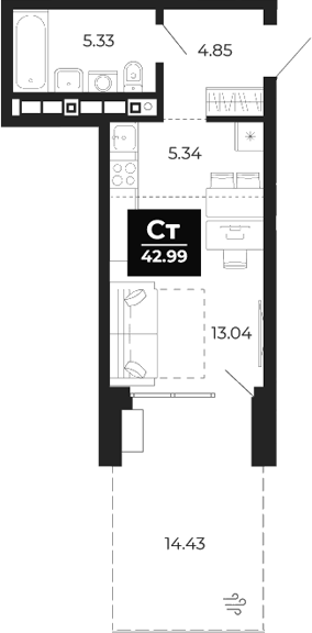 Планировка — Соната-парк, Студия, 29 м²
