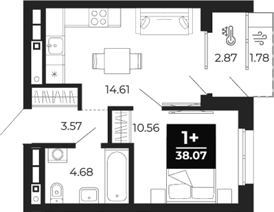 Планировка — Соната-парк, 1-комн., 33 м²