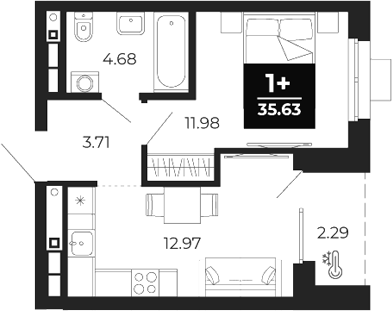 Планировка — Соната-парк, 1-комн., 33 м²