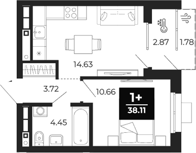 Планировка — Соната-парк, 1-комн., 33 м²